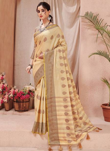 Cream Colour Latest Fancy Ethnic Wear Linen With Resham Work Designer Saree Collection CB-05